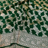 Dark Green Floral Munga Silk Banarasi Saree
