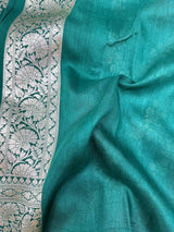 Dark Green Floral Munga Silk Banarasi Saree