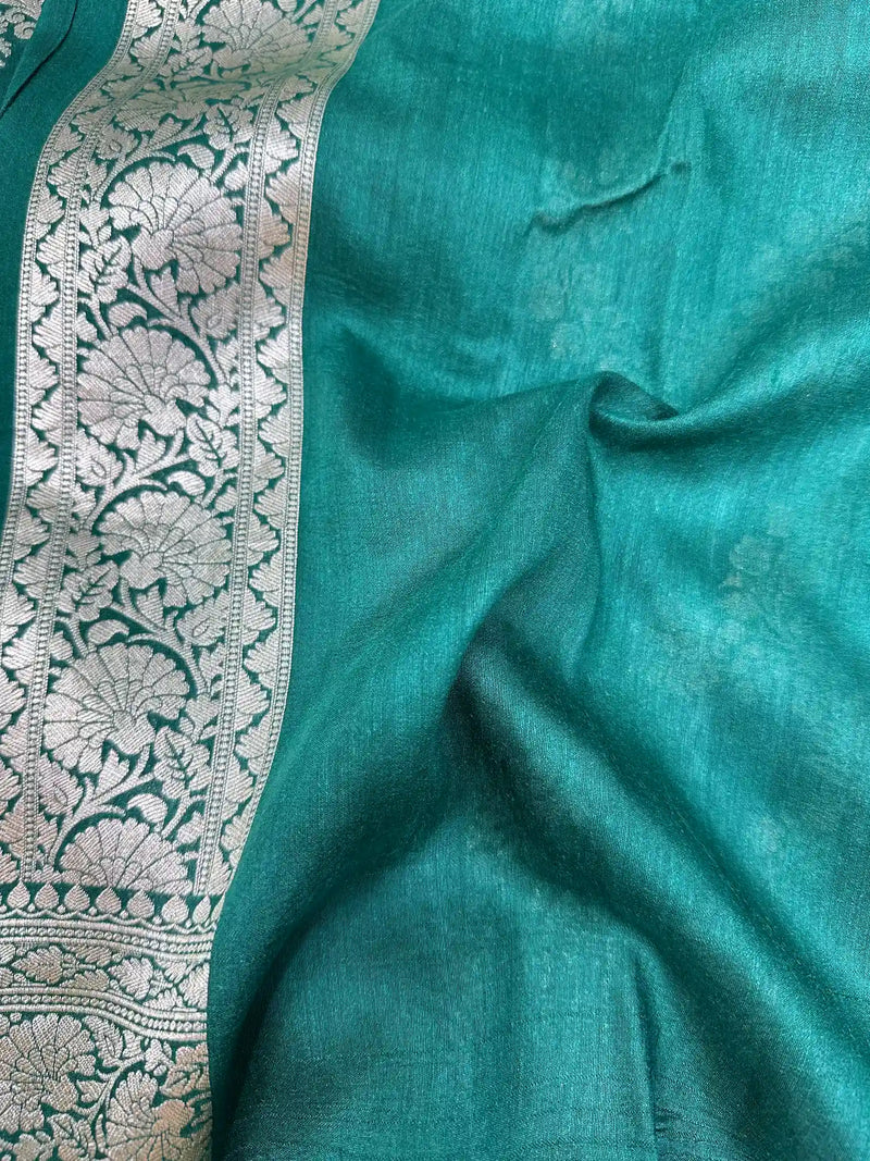 Dark Green Floral Munga Silk Banarasi Saree