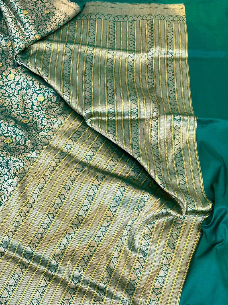 Dark Green Meenakari Brocade Katan Silk Saree