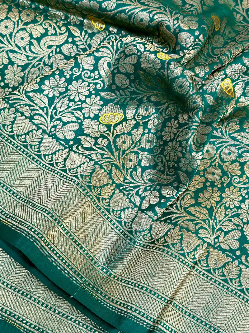 Dark Green Meenakari Brocade Katan Silk Saree