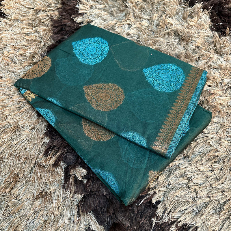 Dark Green Soft Cotton Silk Banarasi Saree