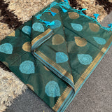 Dark Green Soft Cotton Silk Banarasi Saree