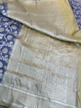 Dark Grey Contrast Pure Munga Silk Saree