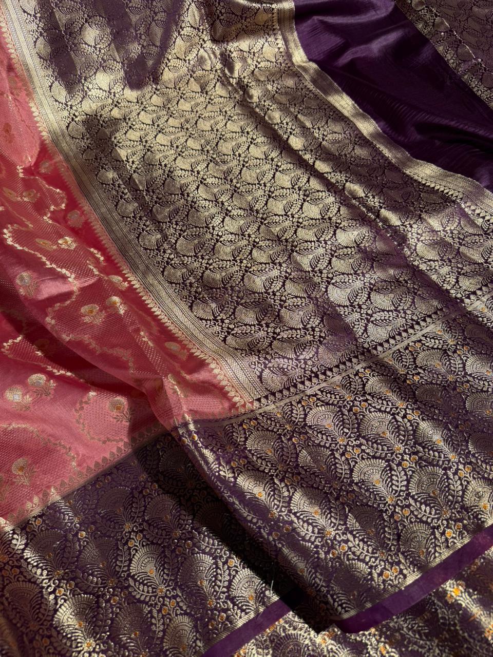 Dark Mauve Eccentric Raw Dupion Silk Banarasi Saree