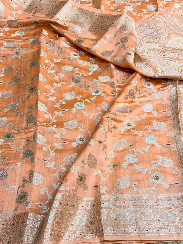 Dark Peach Intricate Meenakari Chiniya Silk Saree