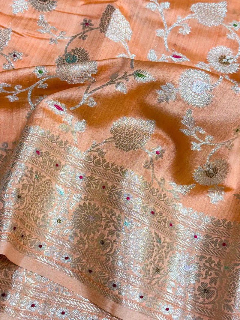 Dark Peach Intricate Meenakari Chiniya Silk Saree