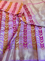 Dark Pink Multicoloured Pure Chiniya Silk Banarasi Saree