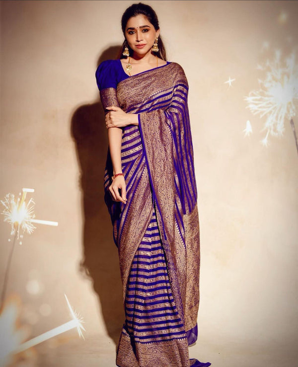 Aarti Ravi In Dark Purple Warm Silk Banarasi Saree