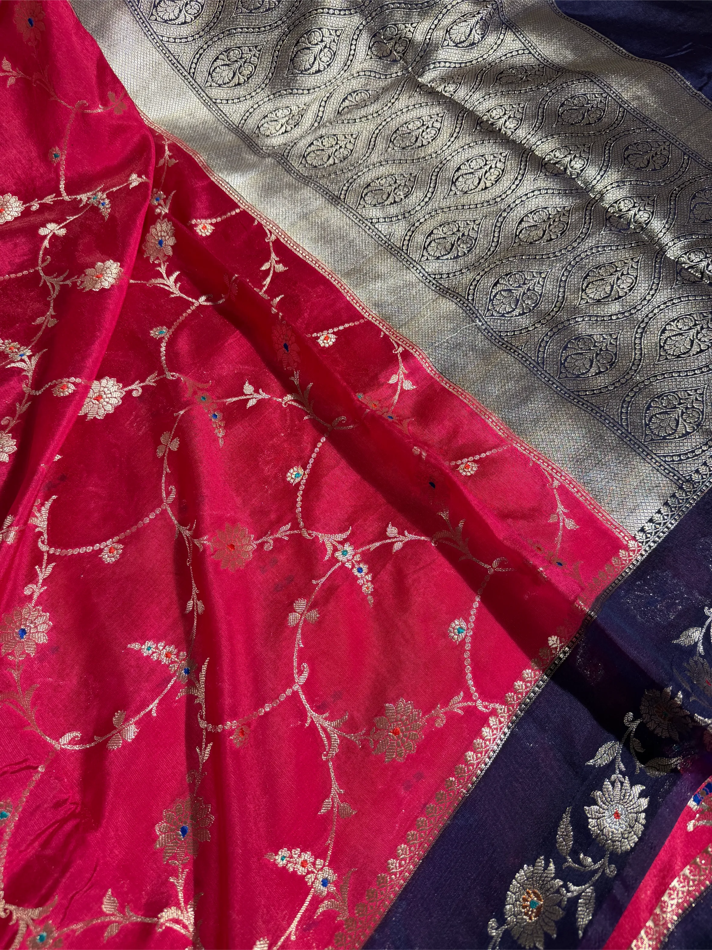 Dark Rani Chinia Silk Eccentric Banarasi Saree