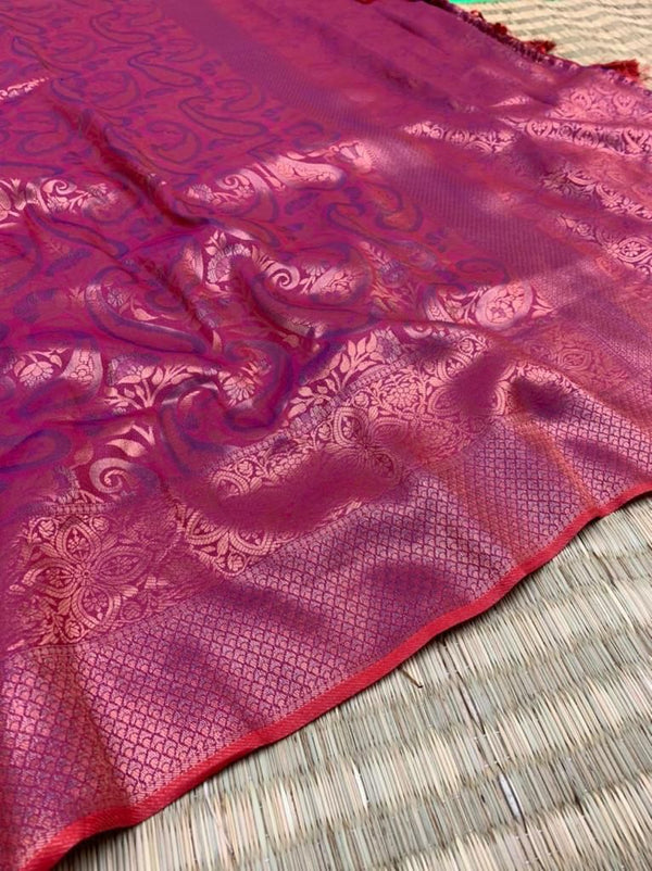 Dark Raspberry Softsilk Carry Pattern Floral Design Saree
