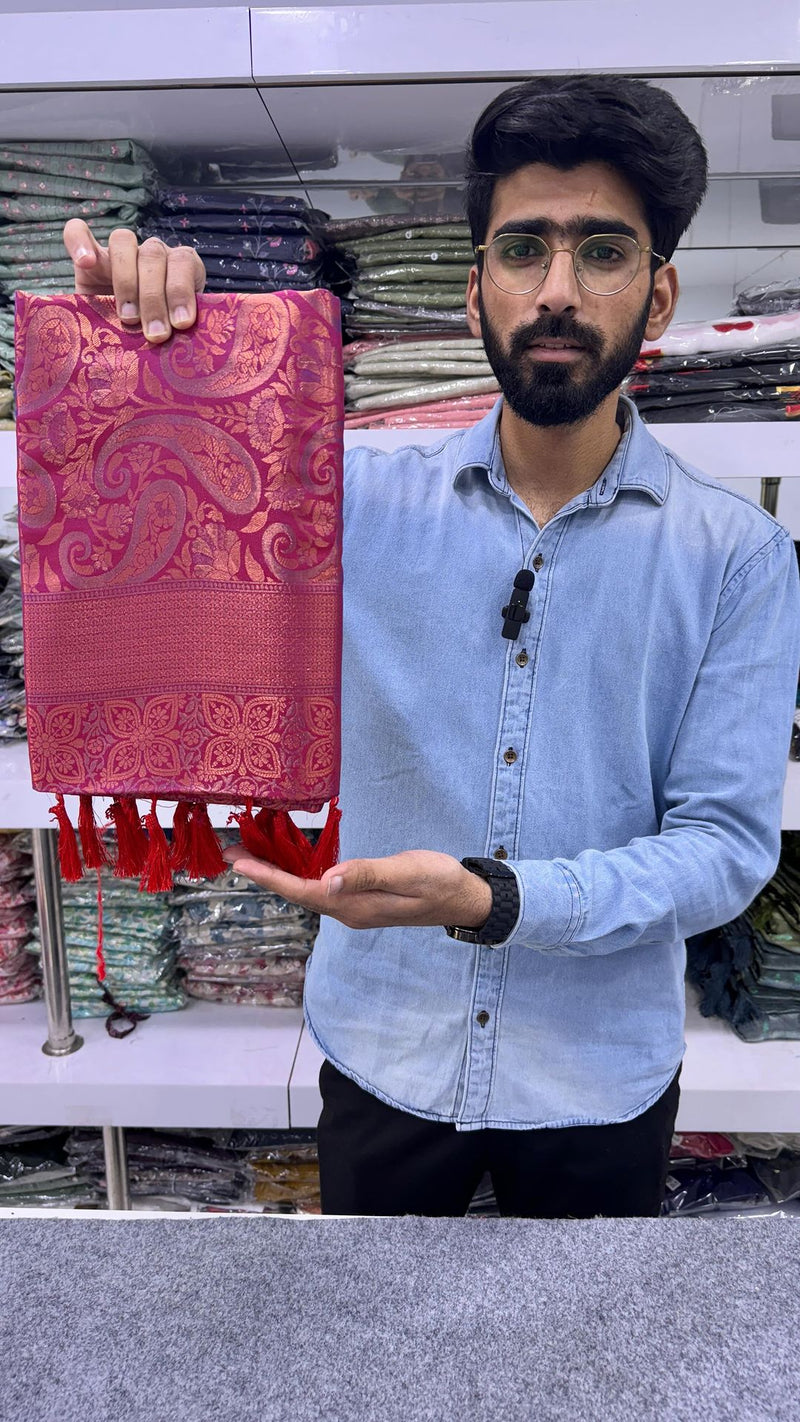 Dark Raspberry Softsilk Carry Pattern Floral Design Saree