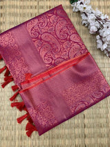 Dark Raspberry Softsilk Carry Pattern Floral Design Saree
