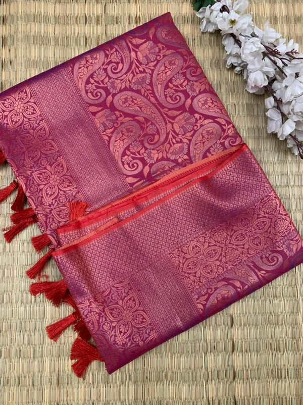 Dark Raspberry Softsilk Carry Pattern Floral Design Saree