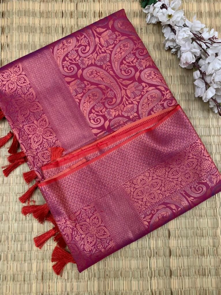 Dark Raspberry Softsilk Carry Pattern Floral Design Saree