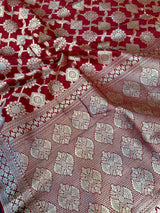 Dark Red Intricate Weave Munga Silk Saree 