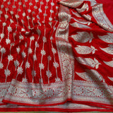 Dark Red Semi Katan Silk Zari Banarasi Saree