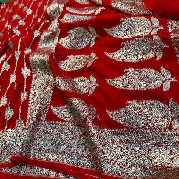 Dark Red Semi Katan Silk Zari Banarasi Saree