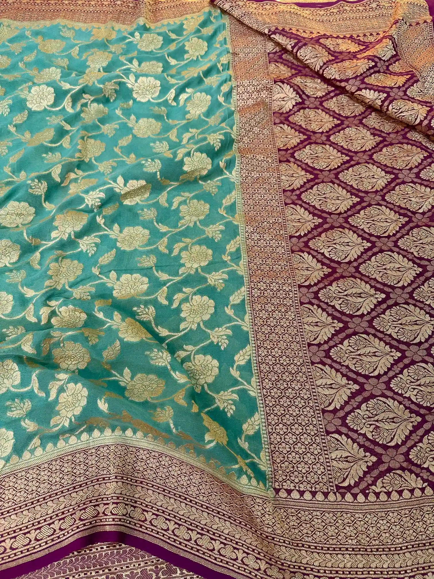 Dark Sea Green Khaddi Georgette Banarasi Saree
