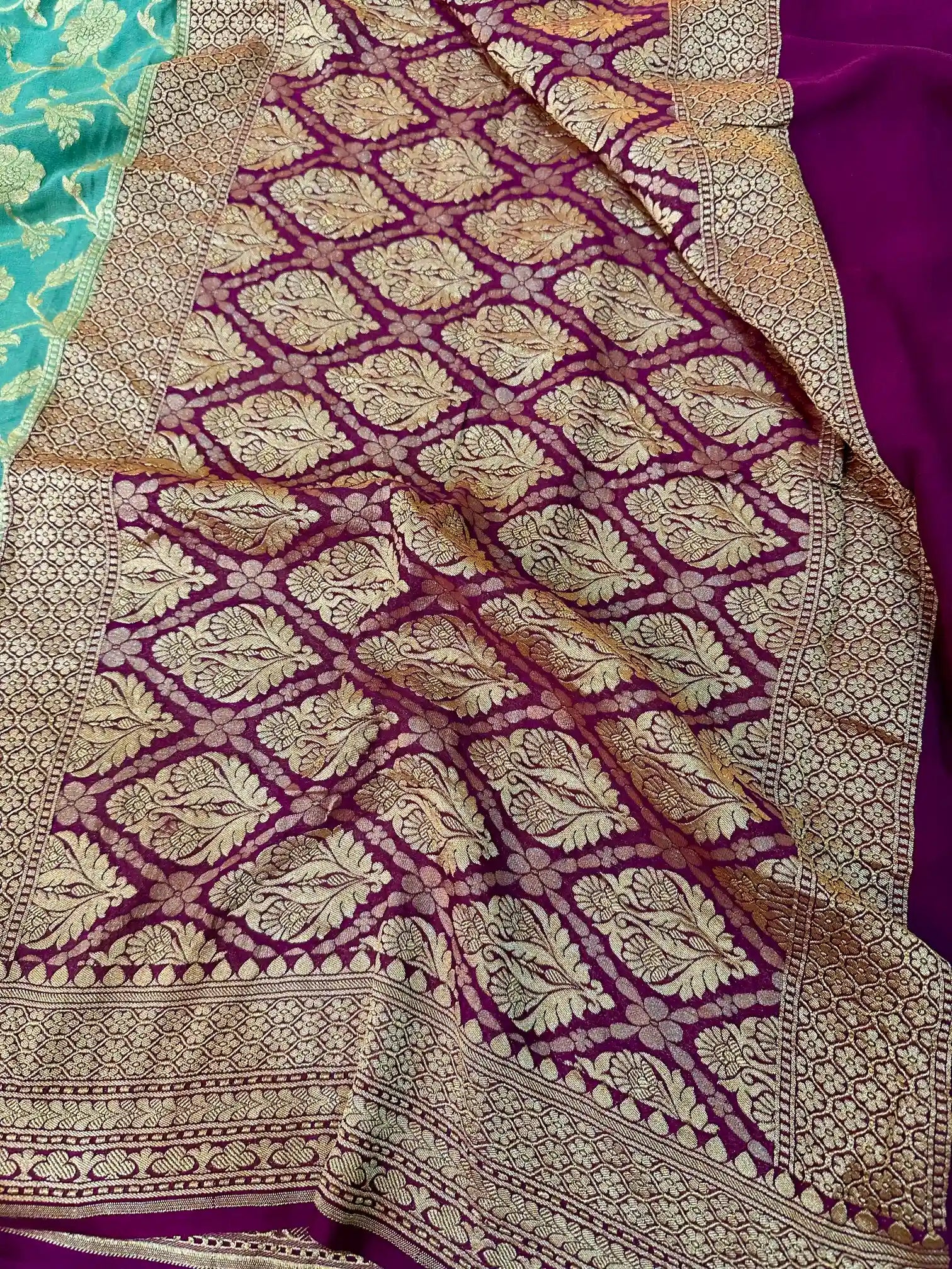 Dark Sea Green Khaddi Georgette Banarasi Saree