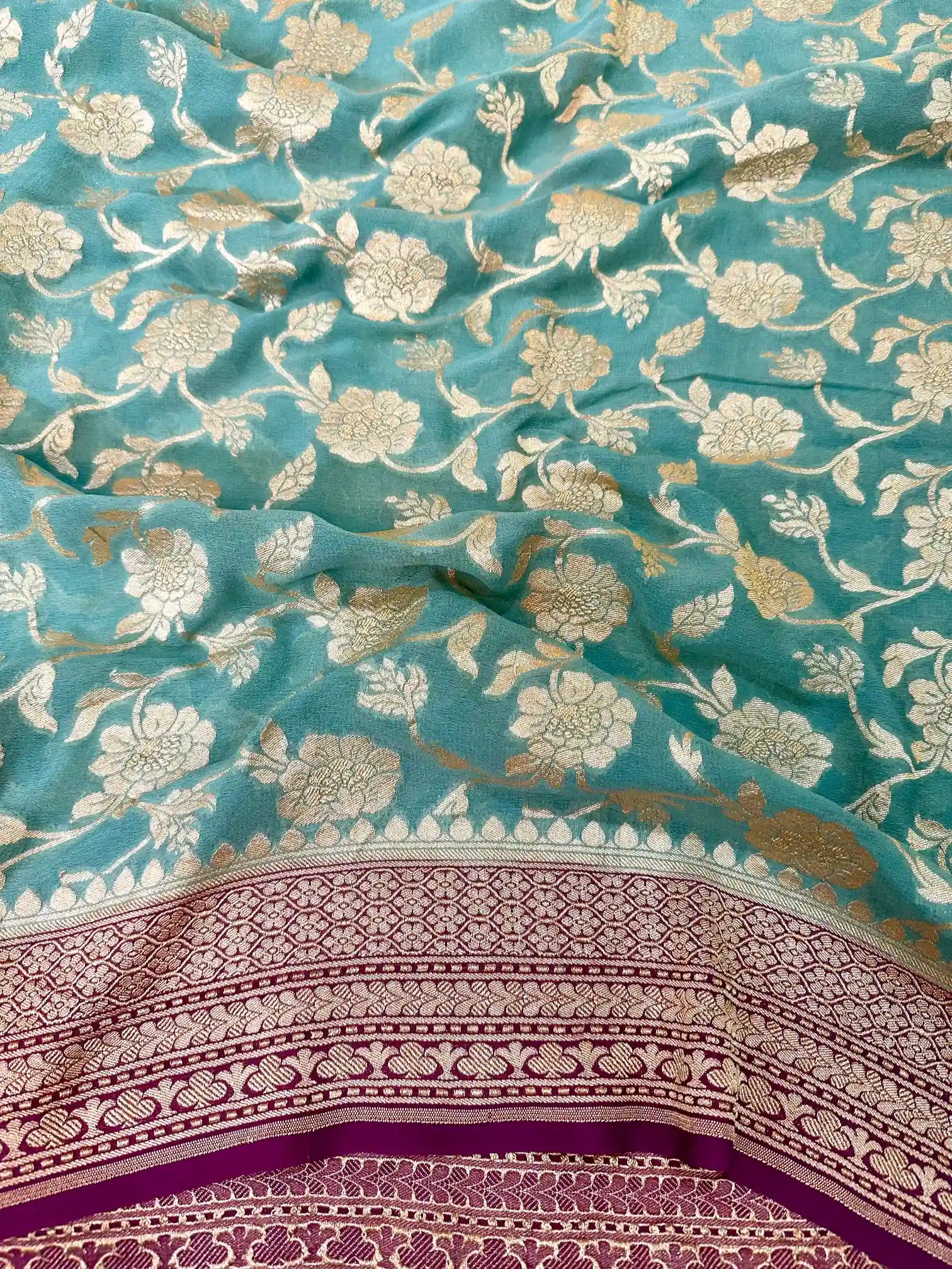 Dark Sea Green Khaddi Georgette Banarasi Saree