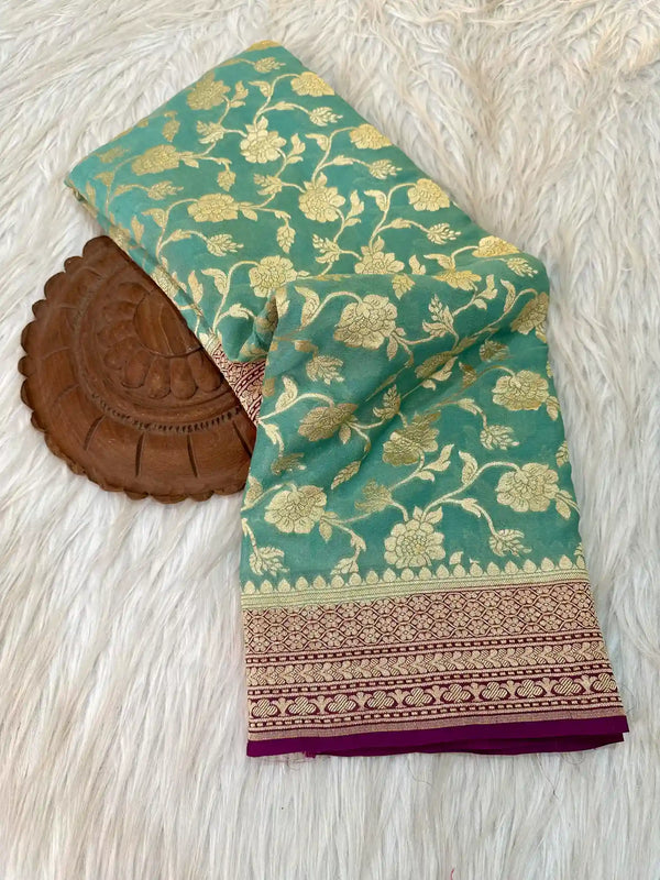 Dark Sea Green Khaddi Georgette Banarasi Saree