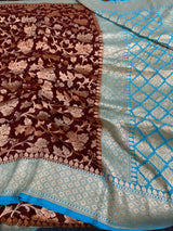 Dark Wine Floral Jaal Khaddi Georgette Banarasi Saree