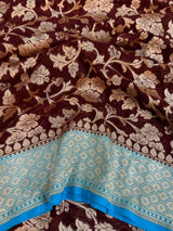 Dark Wine Floral Jaal Khaddi Georgette Banarasi Saree