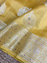 Dark Yellow Meenakari Buta Chiniya Silk Saree