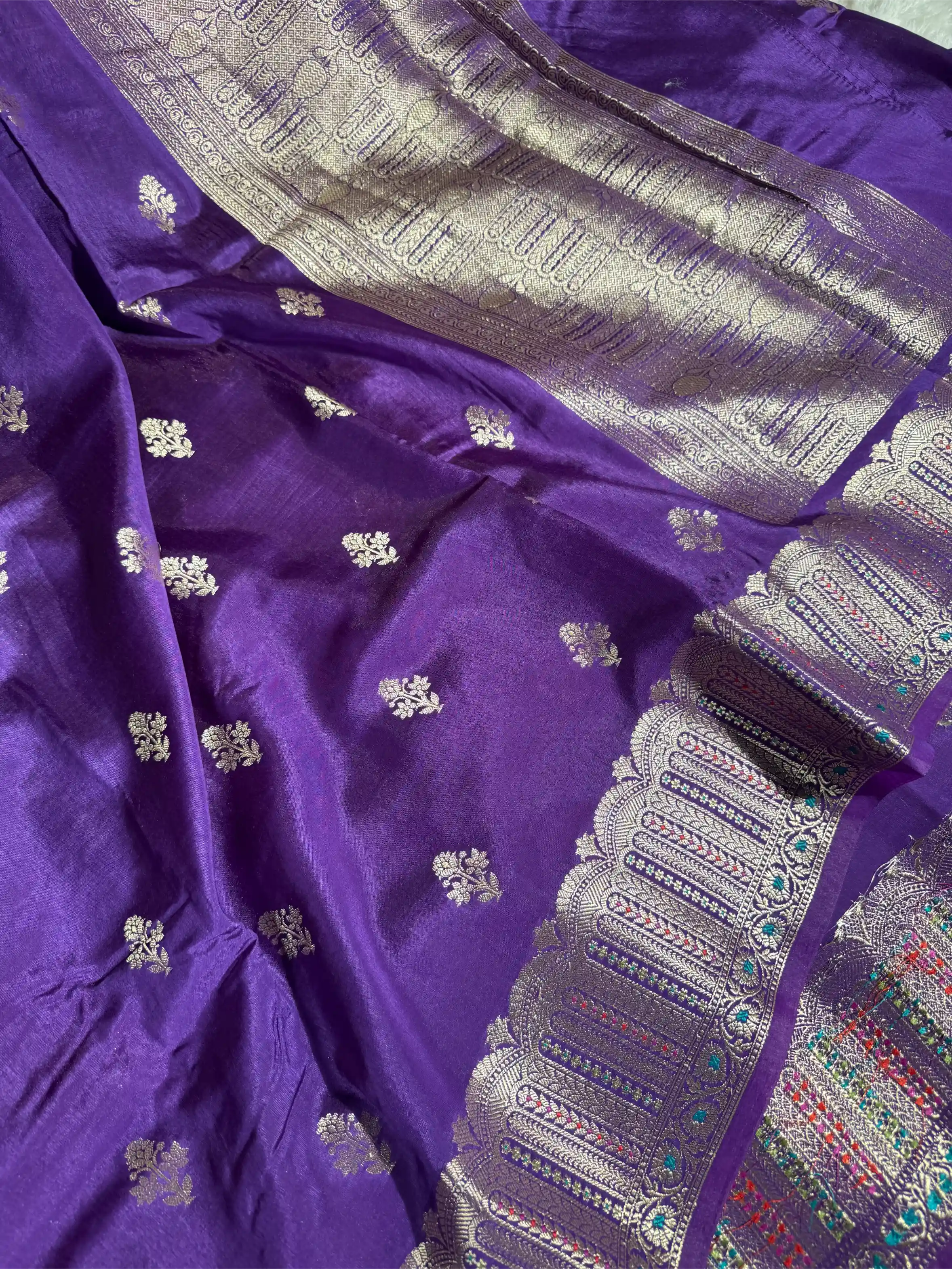 Deep Purple Chinia Silk Intricate Meenakari Weave Border Banarasi Saree