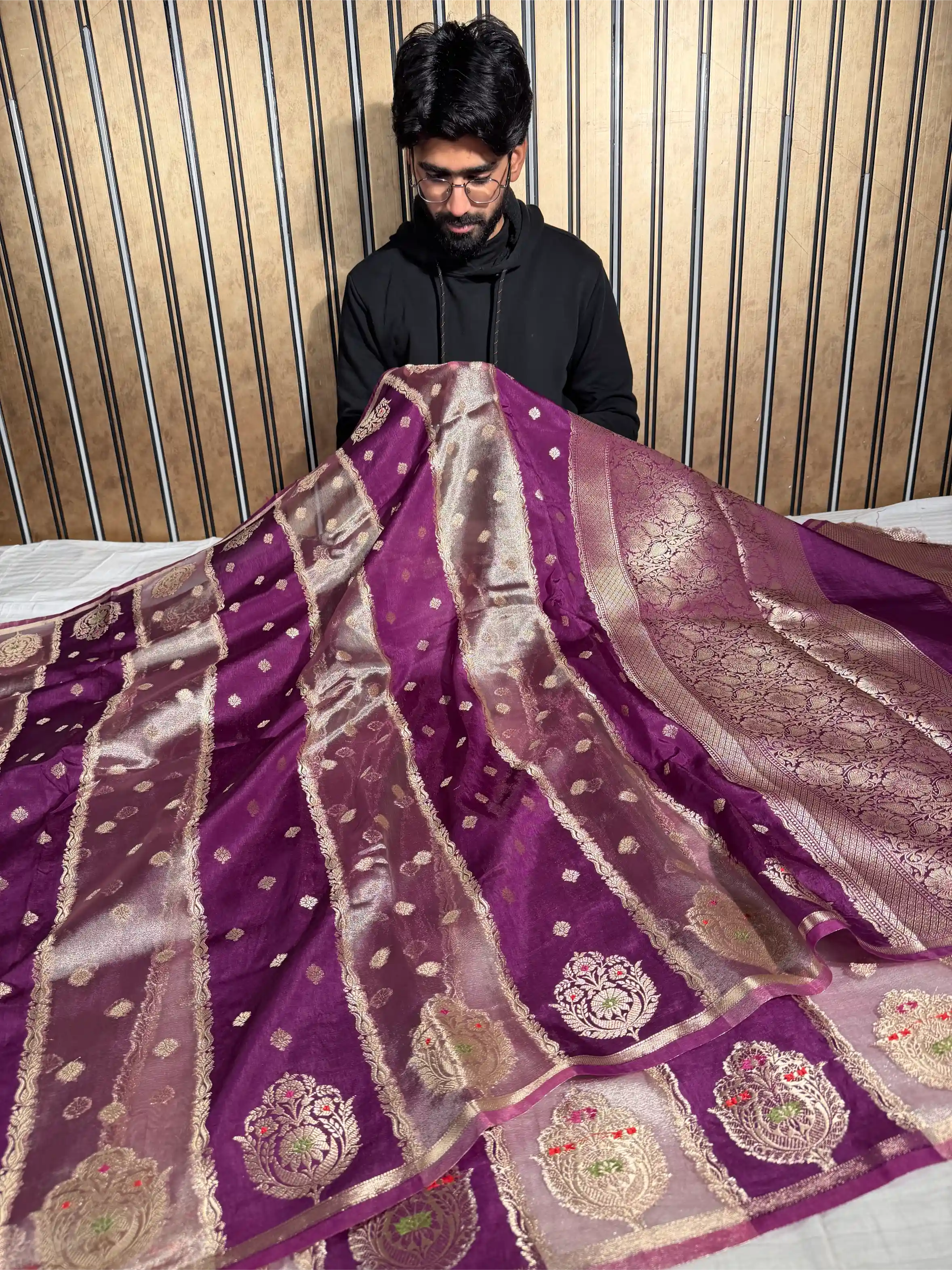 Deep Purple Chinia Tissue Silk Heritage Weave Banarasi Saree