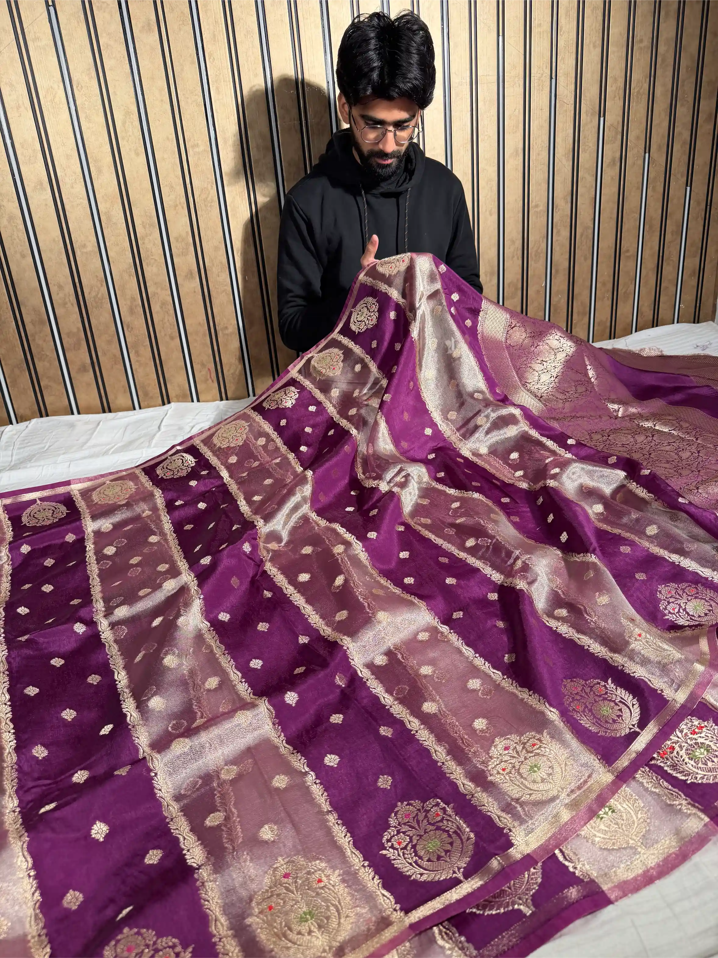 Deep Purple Chinia Tissue Silk Heritage Weave Banarasi Saree