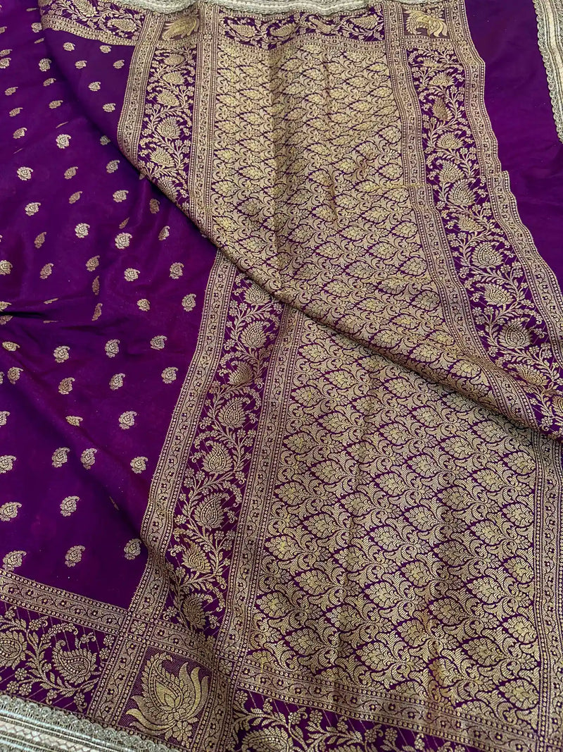 Deep Purple Crepe Georgette Exclusive Banarasi Saree