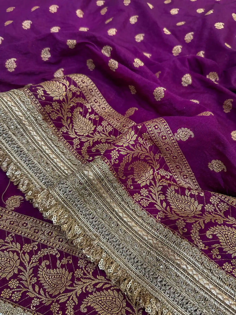 Deep Purple Crepe Georgette Exclusive Banarasi Saree