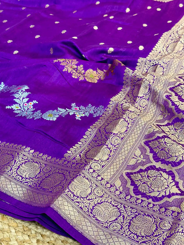 Deep Purple Meenakari Leheriya Chiniya Silk Saree