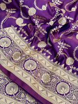 Deep Purple Premium Mashru Katan Silk Floral Jaal Banarasi Saree