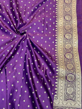 Deep Purple Premium Mashru Katan Silk Floral Jaal Banarasi Saree