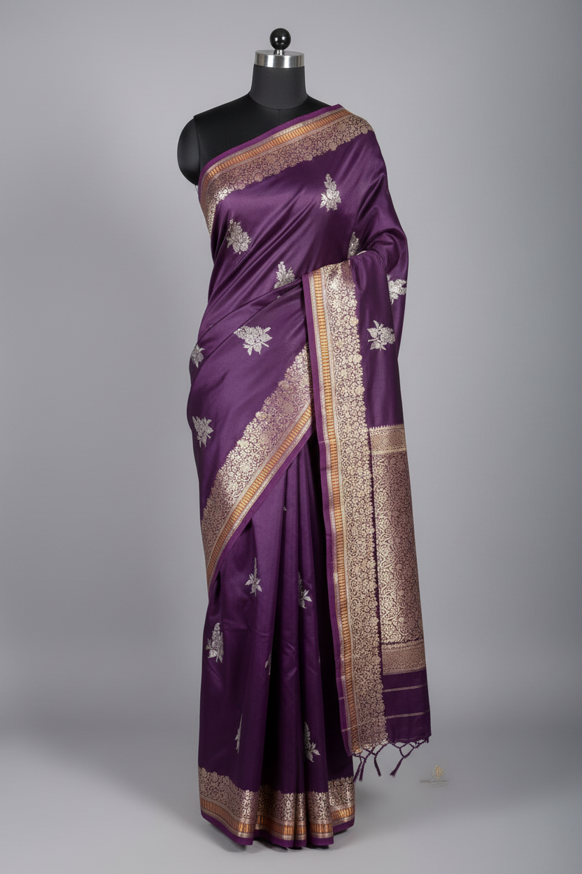 Deep Purple Raw Dupion Silk Traditional Banarasi Saree