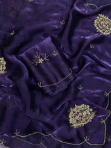 Deep Purple Shimmery Tissue Handwork Saree