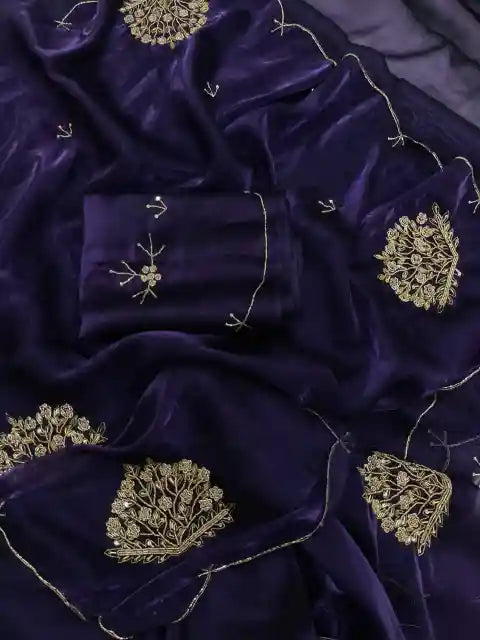 Deep Purple Shimmery Tissue Handwork Saree