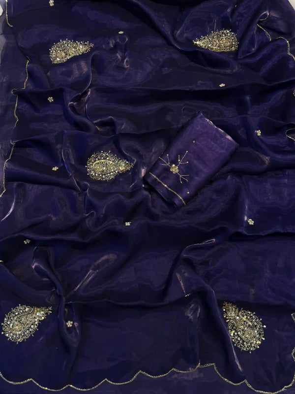 Deep Purple Shimmery Tissue Silk Designer Saree