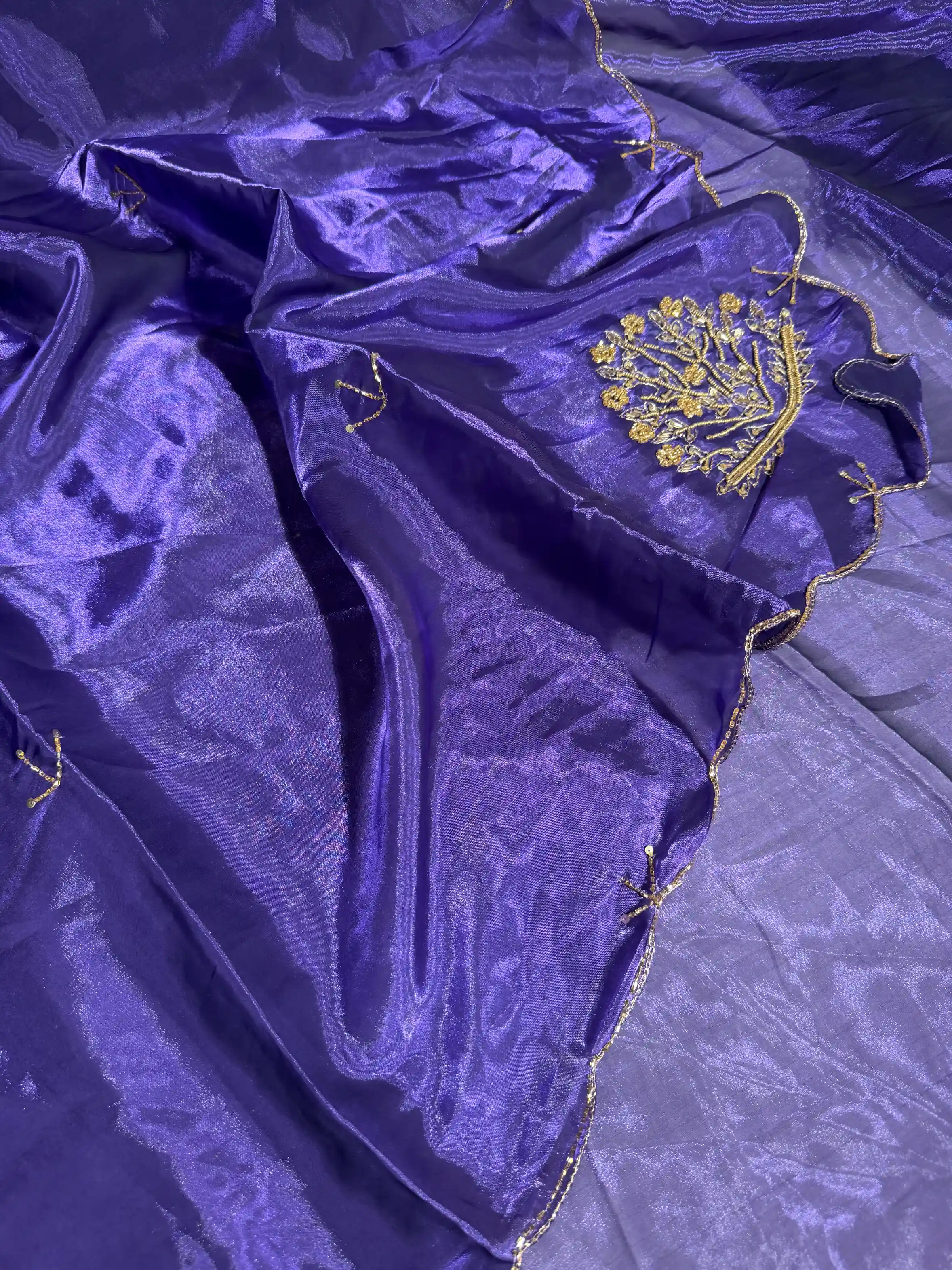 Deep Purple Shimmery Tissue Silk Handwork Saree