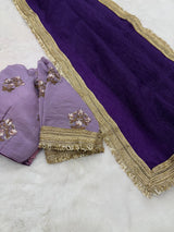 Deep Purple Crushed Softsilk Designer Saree