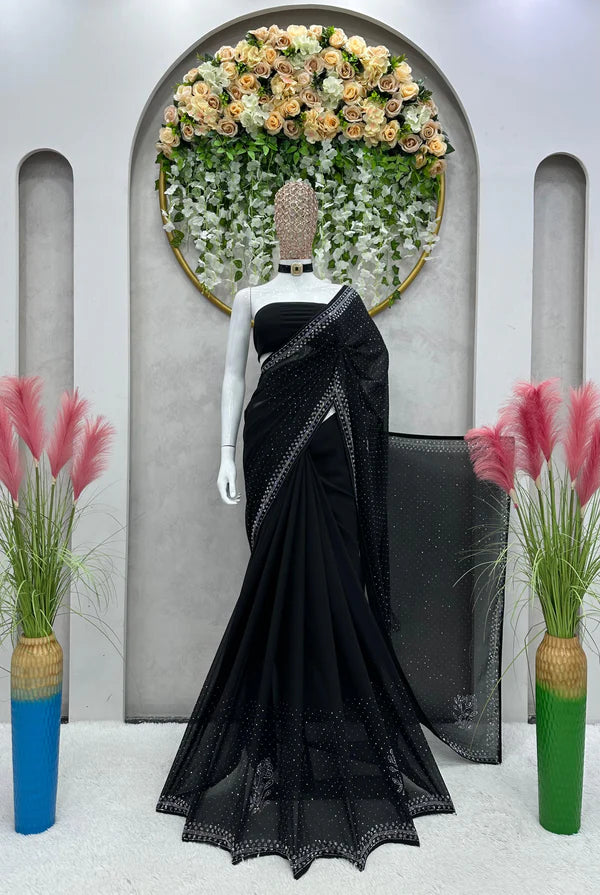 Designer Black Shimmery Sequins Saree