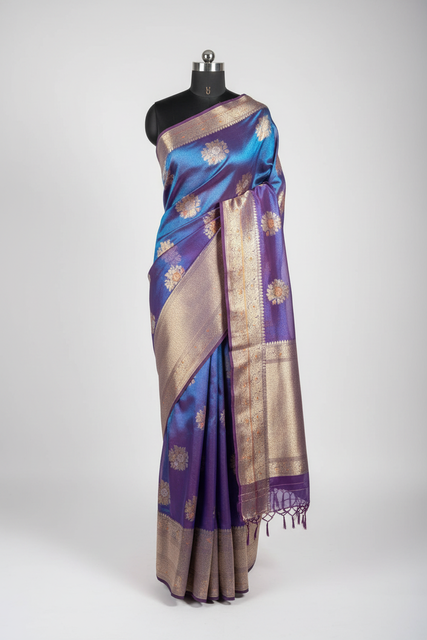 Dhoop Chaon Blue Premium Tissue Silk Designer Saree