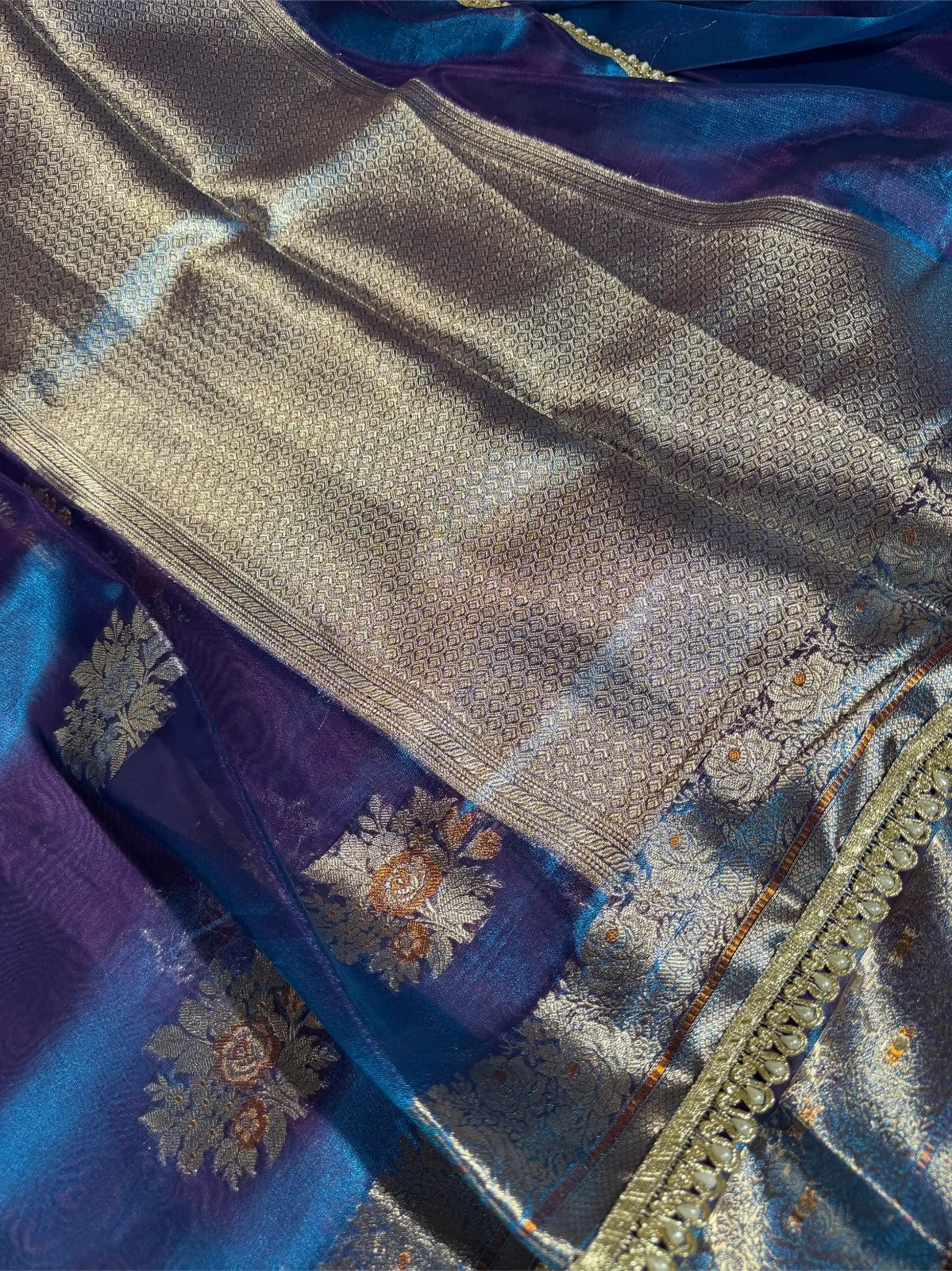Dhoop Chaon Blue Premium Tissue Silk Designer Saree