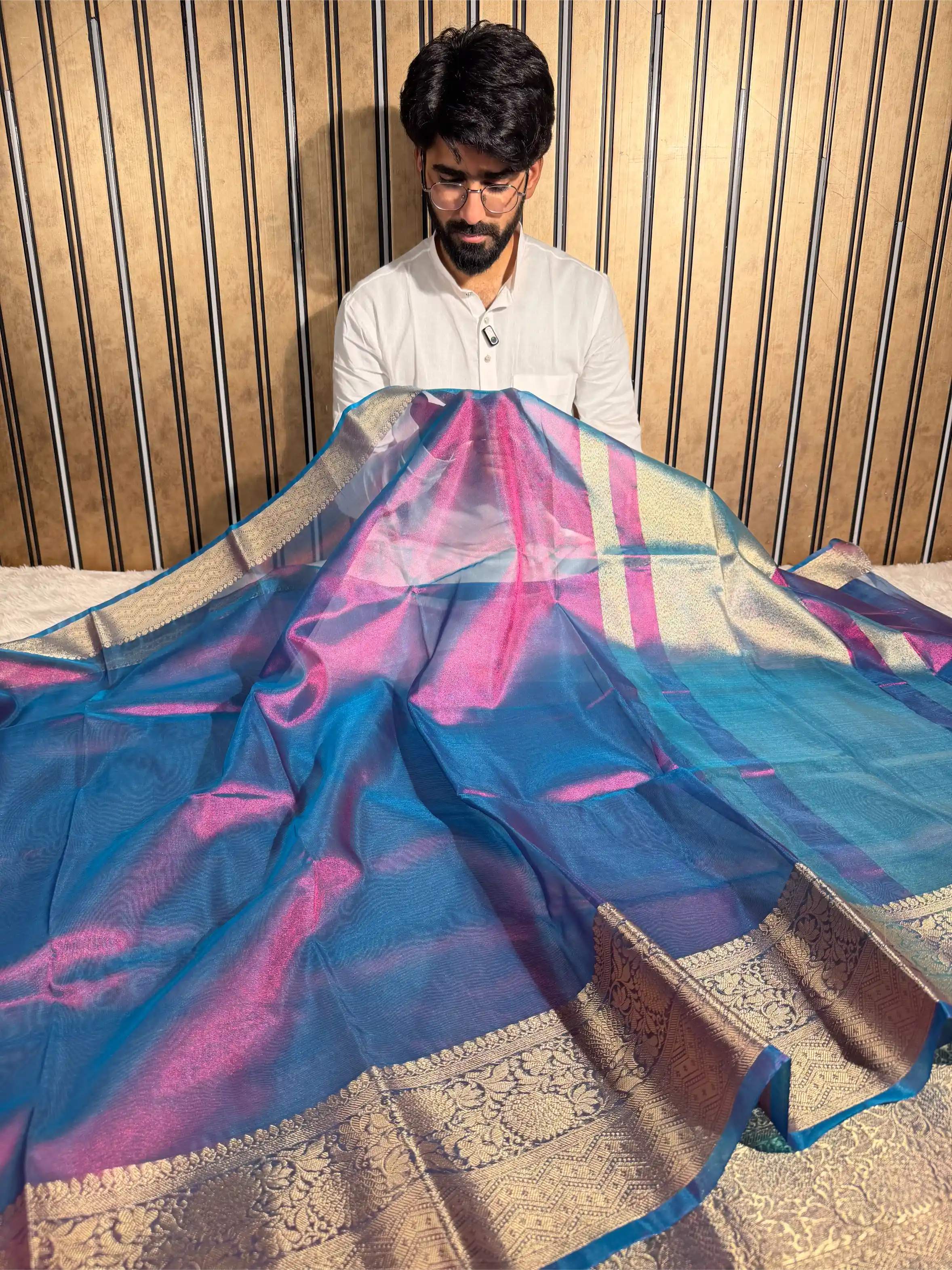 Dhoop Chaon German Blue Soft Tissue Silk Traditional Weave Banarasi Saree