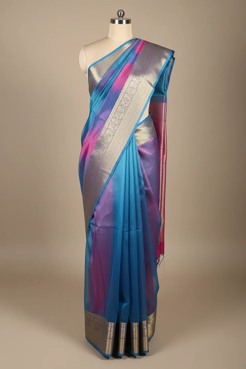 Dhoop Chaon German Blue Soft Tissue Silk Traditional Weave Banarasi Saree