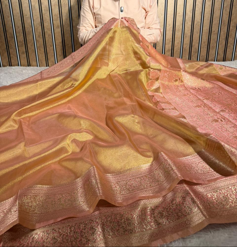 Dhoop Chaon Gold Soft Tissue Silk Banarasi Saree