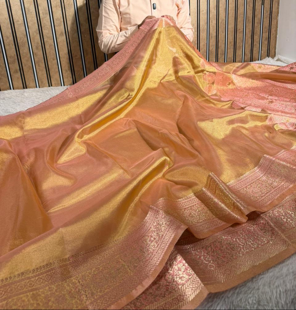 Dhoop Chaon Gold Soft Tissue Silk Banarasi Saree